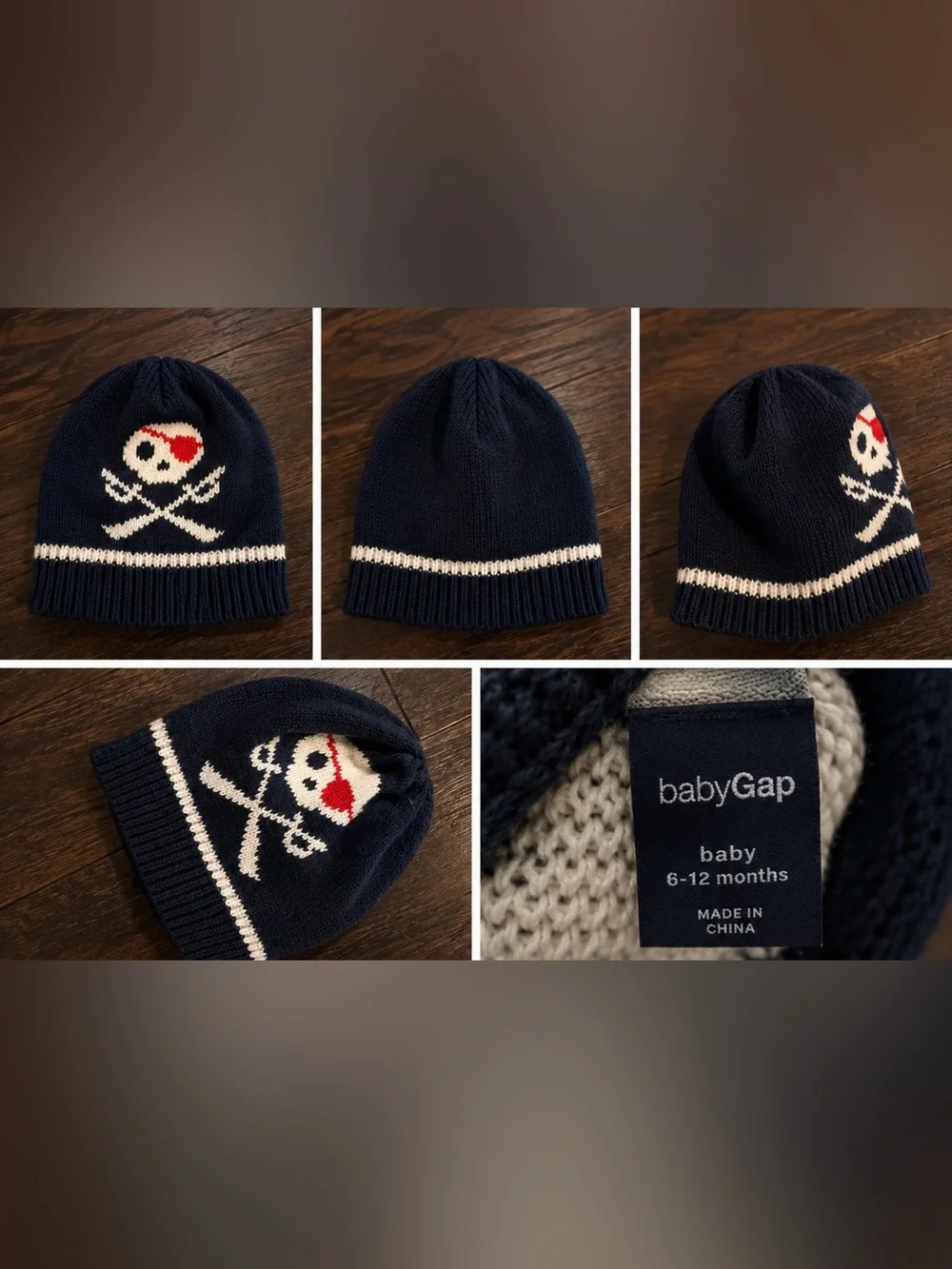 Baby Gap Pirate Skull Crossbones Knit Beanie Hat Navy 6-12 Months 🌿 3/$20 🌿